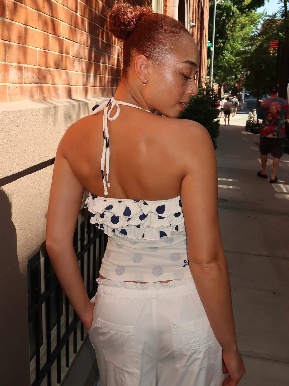 Zazie Jersey Halter Top in Polka Dot White - Image 3